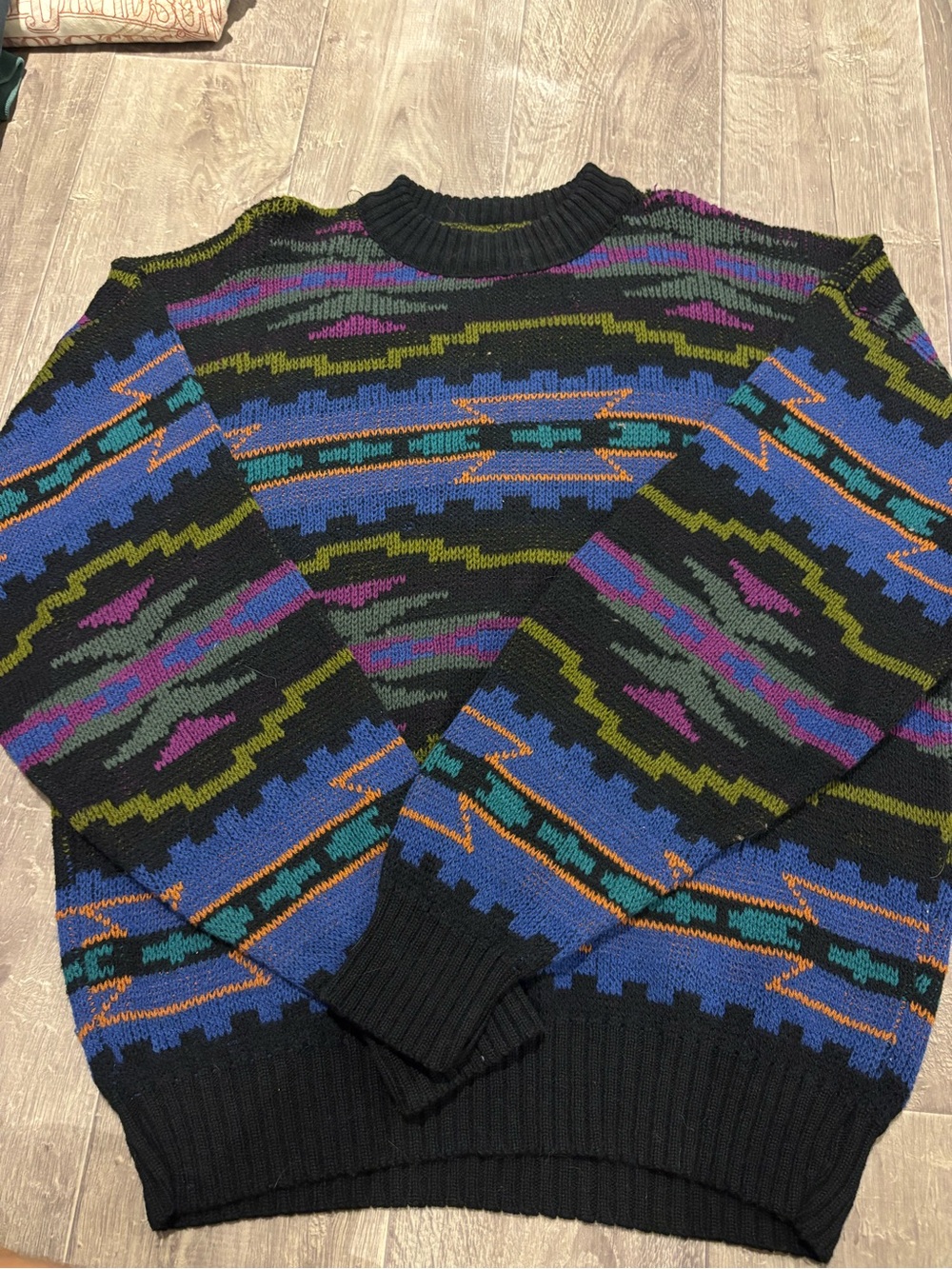 Black Multicolor Geometric Knit Sweater - Men's
